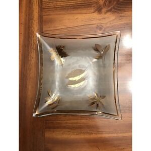 vintage Frosted Glass gold‎ leaf Ashtray Square